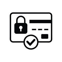 Obraz premium Black padlock secures a credit card with a checkmark below for completed security