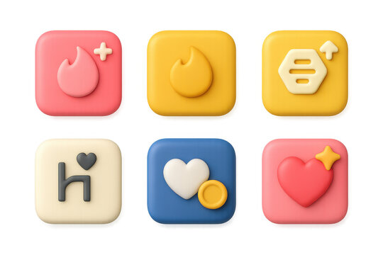 Vibrant icon set featuring dating app symbols for romantic design projects