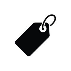 A minimalist black silhouette icon representing a price tag or retail label on a white background.