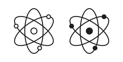 Atom icons in line designs. solid silhouette style in black