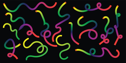 Vibrant Multicolor Abstract Wavy Lines on Black Background &ndash; Colorful Neon Curves, Dynamic Swirl Pattern, Minimalist Modern Artwork, Energetic Decorative Design.