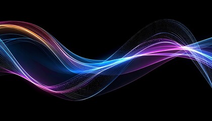 Abstract, flowing, wave-like lines in vibrant colors against a black background
