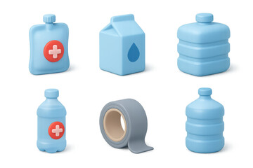 Fototapeta premium Emergency water supply icons for disaster preparedness and crisis management design