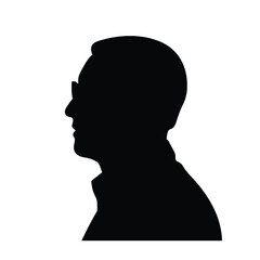 A black silhouette profile of a man wearing glasses against a white background