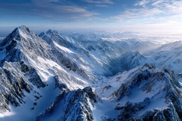Obraz premium Snowy mountain peaks under a bright blue sky