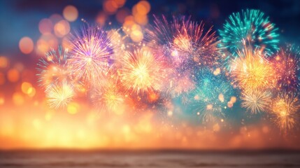 Fireworks display in night sky during celebration at the beach