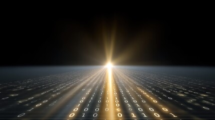 Digital Light Beam Effect Illuminating Binary Code on Dark Background for Technology and Future Concept Imagery