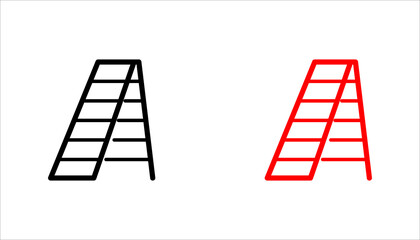 ladder_icon set. black outline icon of a tall ladder with a flat top platform, symbolizing climbing, construction, progress, elevation, and safety equipment.