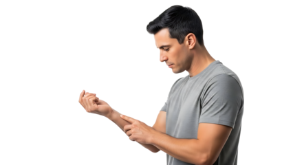 A man looking at his wrist