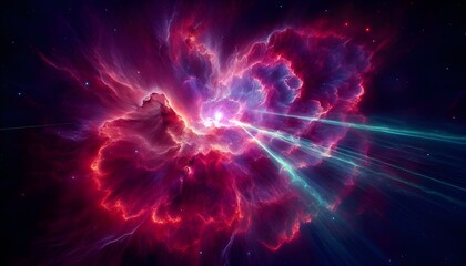 Naklejka premium Spectacular cosmic nebula with vibrant gas clouds and radiating light. AI Generated, Generative AI