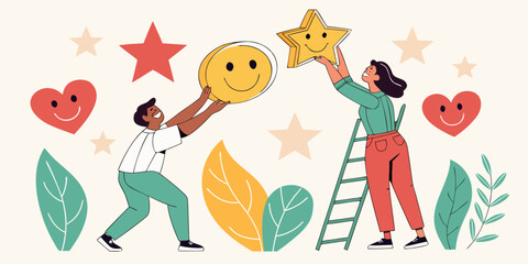  Positive Customer Feedback and Satisfaction Concept with Diverse Team