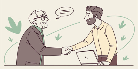 Senior and Young Businessmen Shaking Hands on Agreement