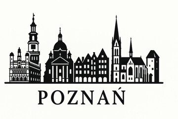 Naklejka premium Poznan. Poland Panorama.black and white logo illustration