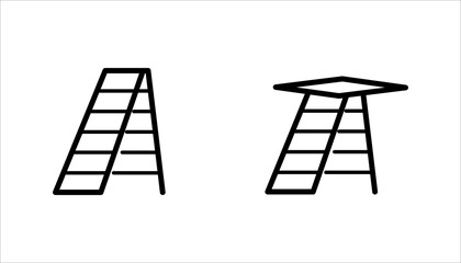 ladder_icon set. black outline icon of a tall ladder with a flat top platform, symbolizing climbing, construction, progress, elevation, and safety equipment.