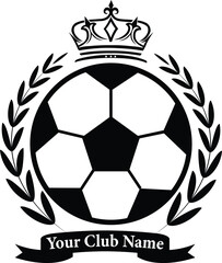 Obraz premium Vector illustration of a black and white soccer ball with a golden crown, a royal sport game symbol