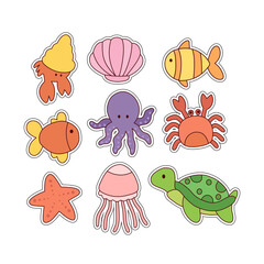 Cute cartoon sea animal stickers collection