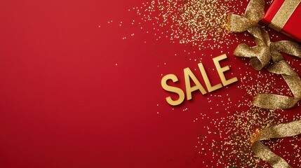 Shimmering letters spell out sale against a rich red backdrop, inviting customers to explore amazing deals and discounts