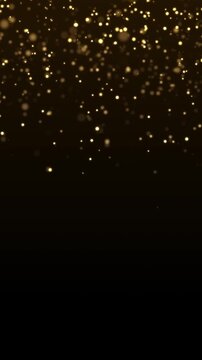 Gold Particles Rain Background. Golden glitter particle. Isolated on black. Animated Overlay. Defocused bokeh. Falling down glitzy lights. Luxury golden particle falling. 4K animation for social media