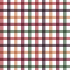 Seamless check plaid pattern in earth tone colors (red, green, brown, beige, and white). 