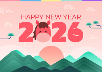 2026년 새해 명절 병오년 말 캐릭터 일러스트