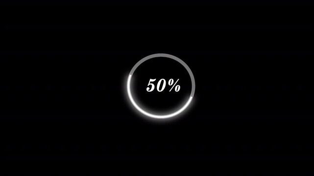White Glow Loading Circle Icon Bar Animation - Circular Progress Indicator - HUD Screen Effect - Black Background