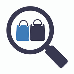 Magnifying glass reveals two shopping bags of different colors against a white background