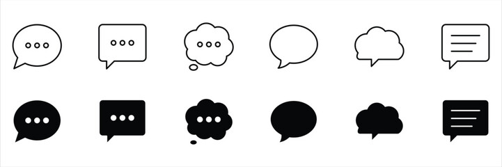 Speech bubble icon set. Outline and solid icon collection.  Message, chat, dialogue icons. Talk bubbles with editable stroke. Cloud speech bubbles collection. Vector illustration.