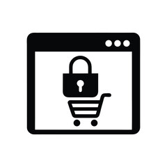 Online store shows a shopping cart secure with a padlock, ensuring privacy