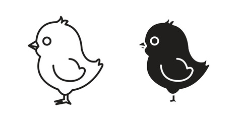 Chick icons in line designs. solid silhouette style in black
