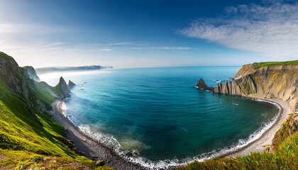 Coastal Paradise A Serene Seascape With Majestic Cliffs And Tranquil Waters