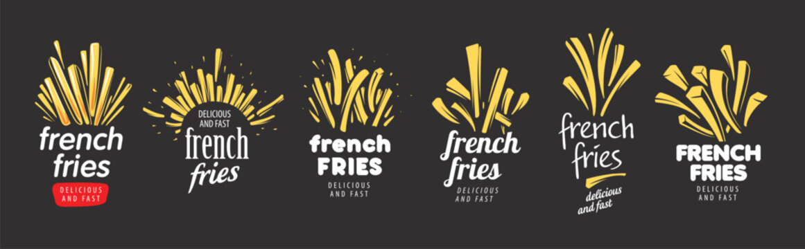 A set of vector hand-drawn French fries logos