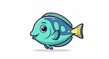 Cartoon fish illustration with vibrant colors and a cheerful expression, isolated.