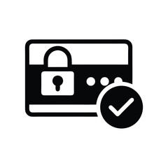 Secure black credit card showing a padlock and completed transaction, displayed in a vector