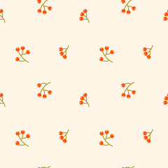 Simple red berries seamless pattern. Vector illustration. Perfect for surface design, textile, fabric, repeating background, wallpaper and so on