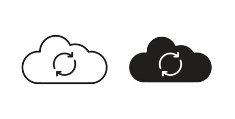 Cloud sync icons in line designs. solid silhouette style in black