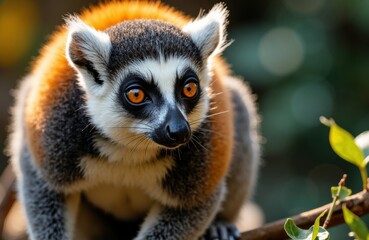 Obraz premium Lemur gazing toward the camera in a lush tropical habitat with curious eyes