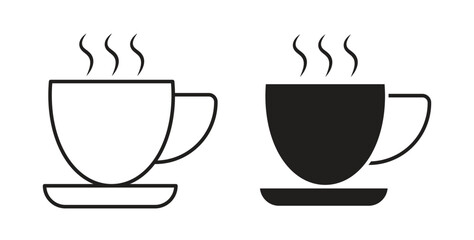 Coffee icons in line designs. solid silhouette style in black