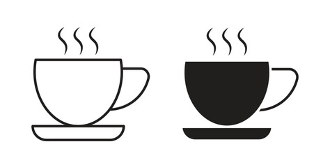 Coffee icons in line designs. solid silhouette style in black