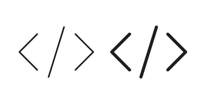 Code icons in line designs. solid silhouette style in black