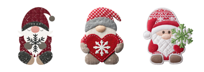 Christmas craft embroidery gnome holding heart with snowflake cheerful textile ornament festive handmade holiday decor
