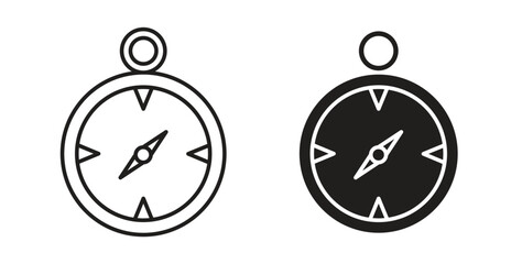 Compass icons in line designs. solid silhouette style in black