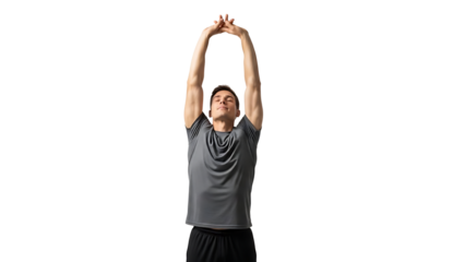 A person is stretching his arms up