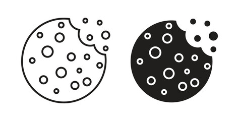 Cookie icons in line designs. solid silhouette style in black