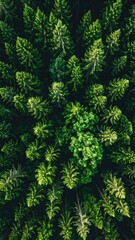 Fototapeta premium Dense forest canopy viewed from above. Lush green trees fill the frame