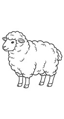 Obraz premium Simple black and white art drawing of a fluffy sheep in cartoon style, perfect for a coloring page or kids' craft