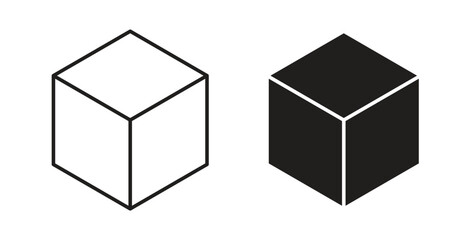 Cube icons in line designs. solid silhouette style in black