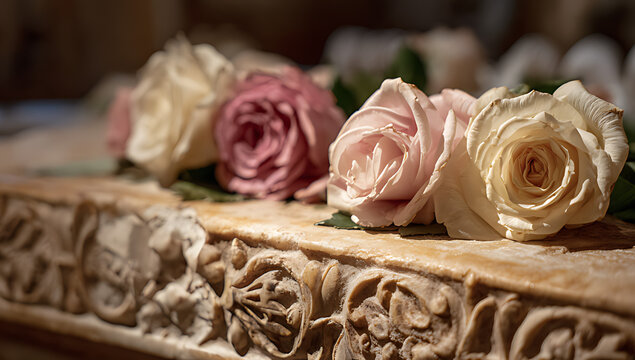 a close-up of delicate pastel roses resting - Powered by Adobe