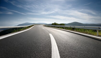 Naklejka premium Winding Asphalt Road White Line Perspective Highway Travel Journey Direction