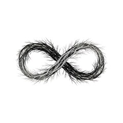 Obraz premium Infinity symbol made of intertwined bare tree branches with contrasting black and white tones on a white background