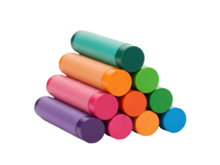 Isolated array of colorful wax crayons, assorted artistic drawing supplies for school art projects